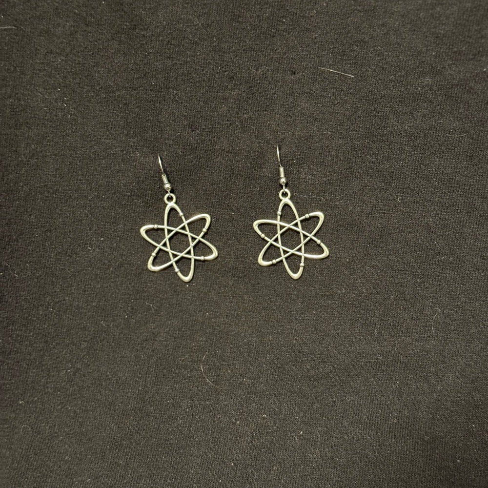 Silver Atomic Model Earrings Minimalist Design